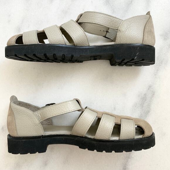 NEW Taft Buckled Cage Leather Mixed Media Fisherman Sandals Shoe Beige Tan 9 - Picture 2 of 8